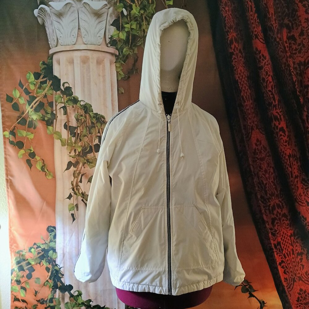 VGUC: Weather Tamer Sze. XL White & Grey Reversable Windbreaker With Hood
